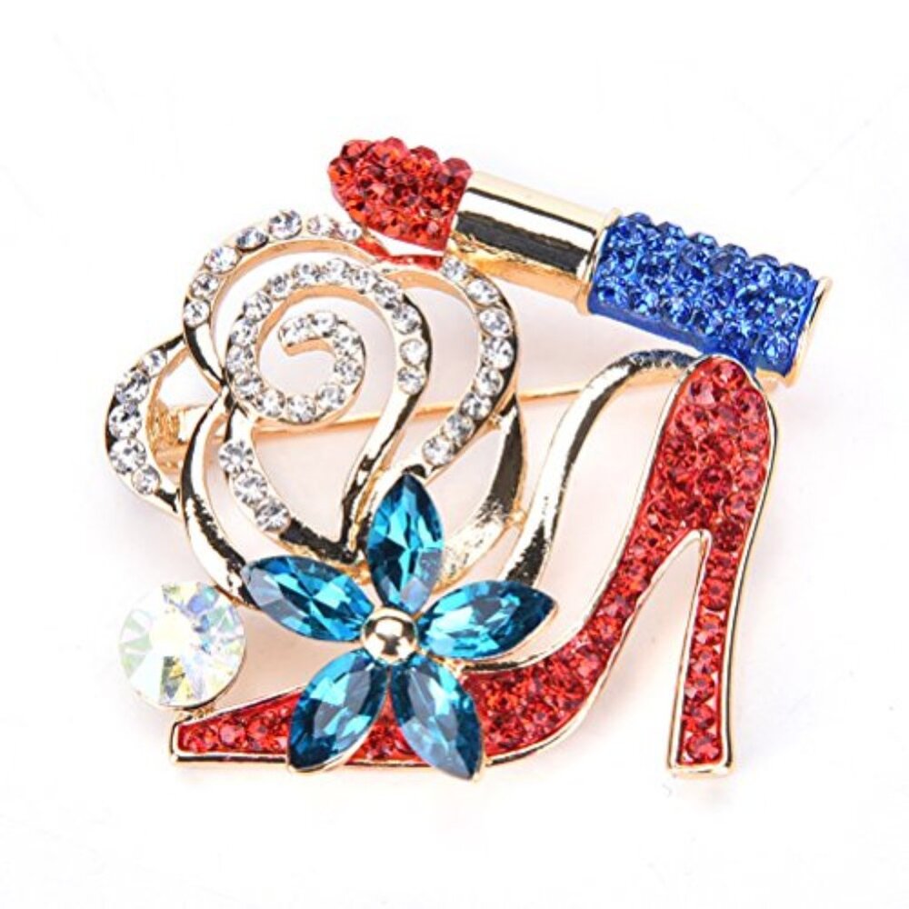 Lip Stick and High Heel Brooch for Women's Fashion Crystal Brooch Pin‎